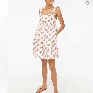 J.Crew Womens White Floral Linen Blend Ruffle Strap Mini Dress Size 16